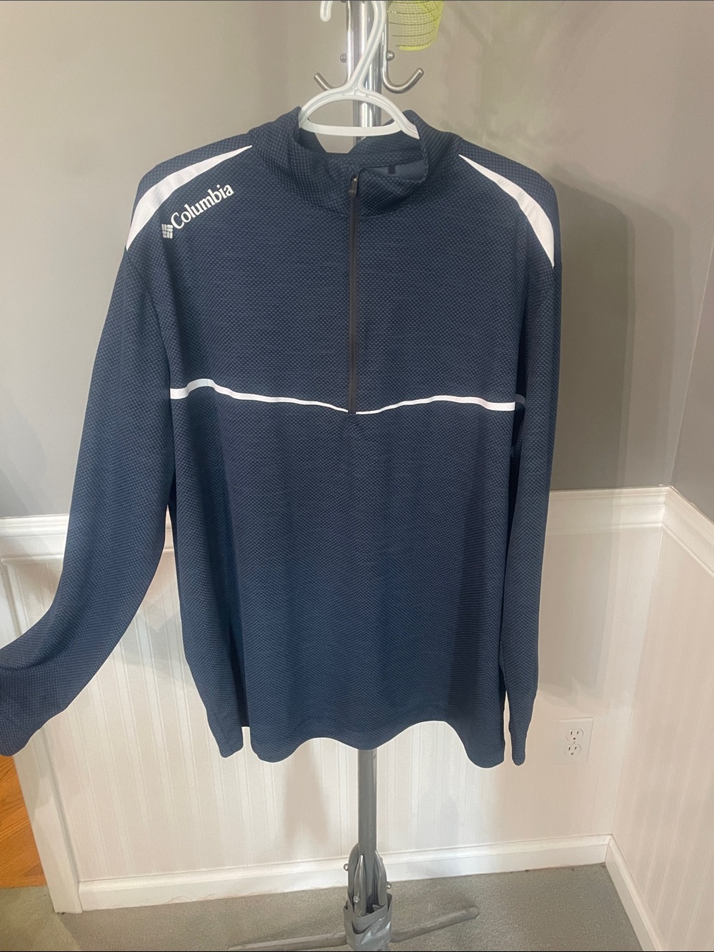 Columbia Navy Half-Zip Pullover with White Stripe Details